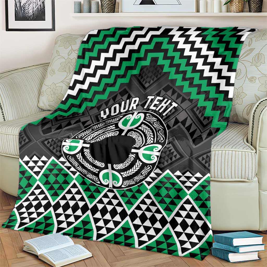 Personalised Aotearoa Niho Taniwha Motif Blanket Green Style