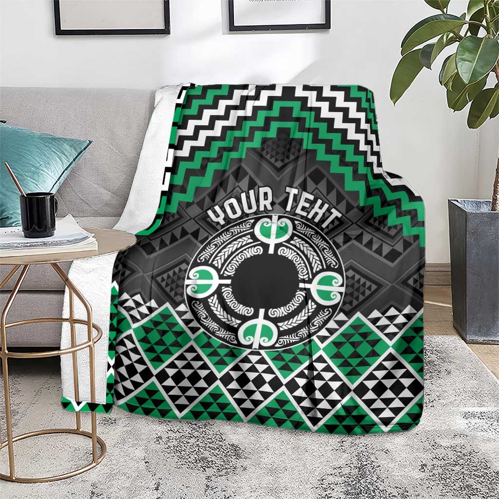 Personalised Aotearoa Niho Taniwha Motif Blanket Green Style