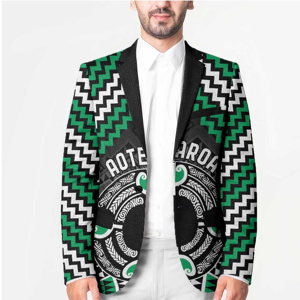 Personalised Aotearoa Niho Taniwha Motif Blazer Green Style - Polynesian Pride