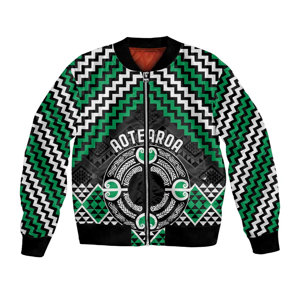 Personalised Aotearoa Niho Taniwha Motif Bomber Jacket Green Style LT9 Unisex Green - Polynesian Pride