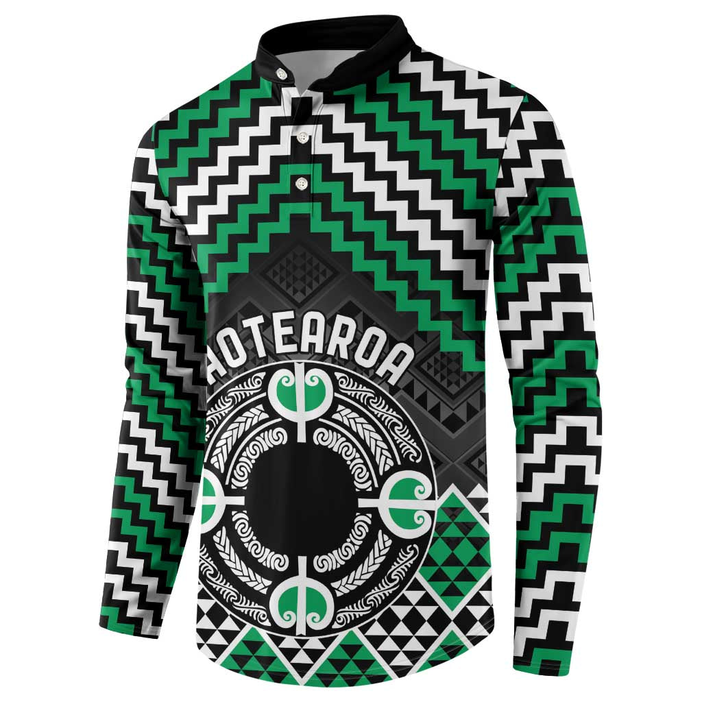 Personalised Aotearoa Niho Taniwha Motif Button Sweatshirt Green Style