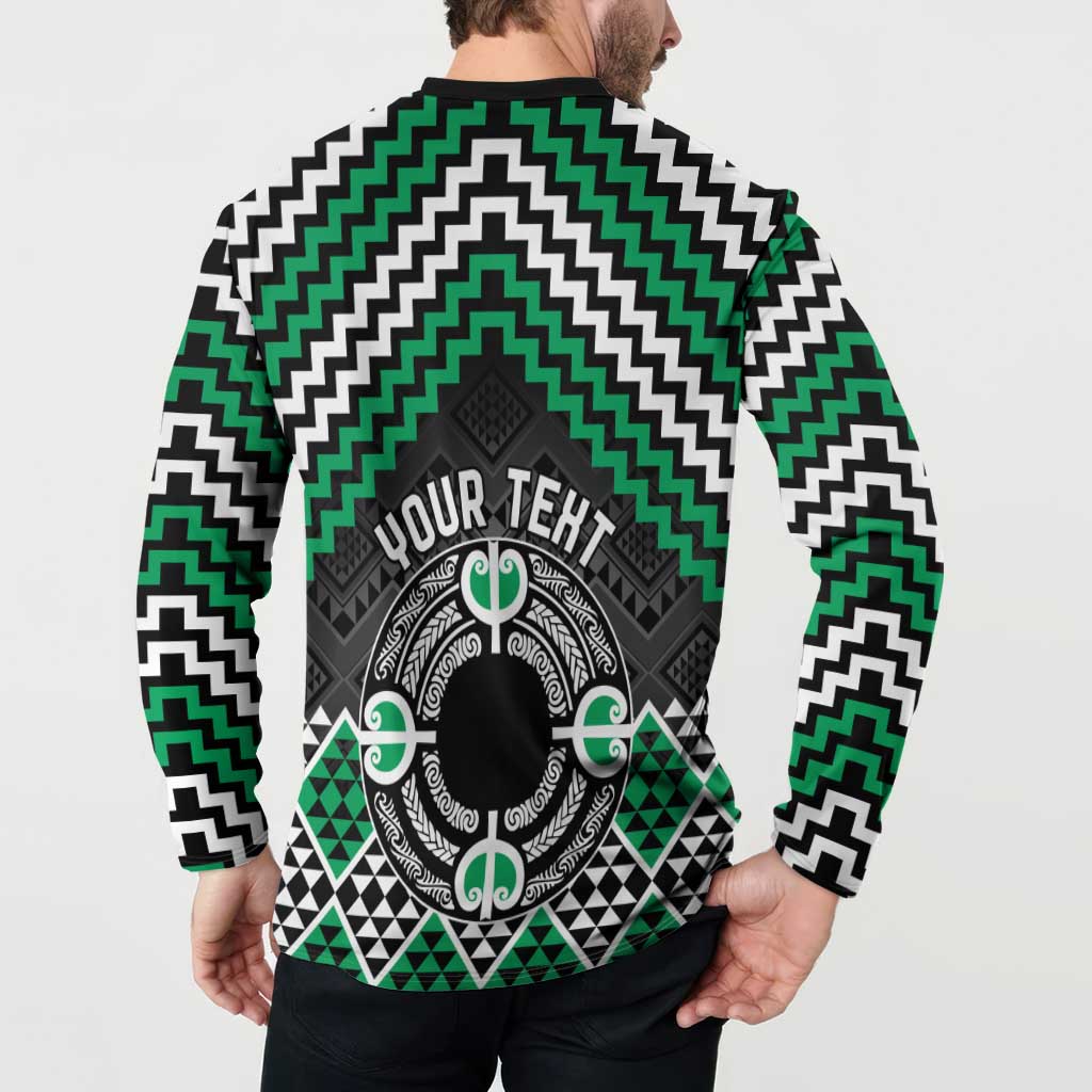 Personalised Aotearoa Niho Taniwha Motif Button Sweatshirt Green Style