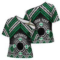 Personalised Aotearoa Niho Taniwha Motif Cross Shoulder Shirt Green Style - Polynesian Pride