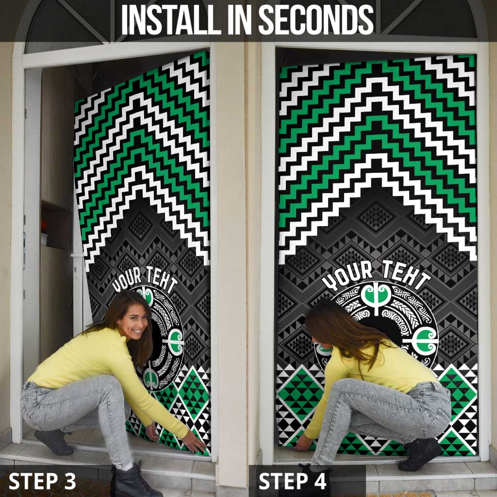 Personalised Aotearoa Niho Taniwha Motif Door Cover Green Style - Polynesian Pride