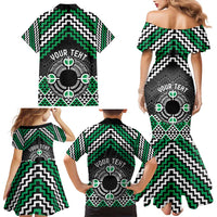 Personalised Aotearoa Niho Taniwha Motif Family Matching Mermaid Dress and Hawaiian Shirt Green Style