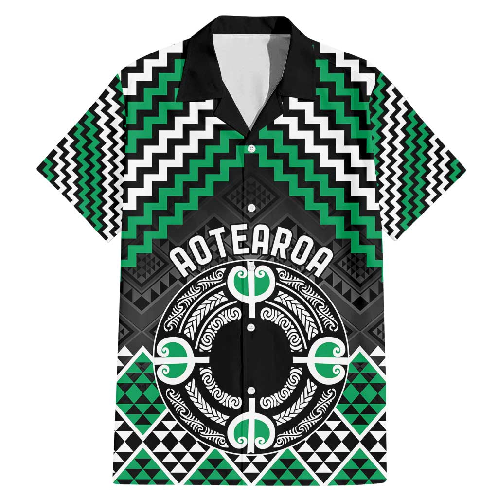 Personalised Aotearoa Niho Taniwha Motif Family Matching Mermaid Dress and Hawaiian Shirt Green Style