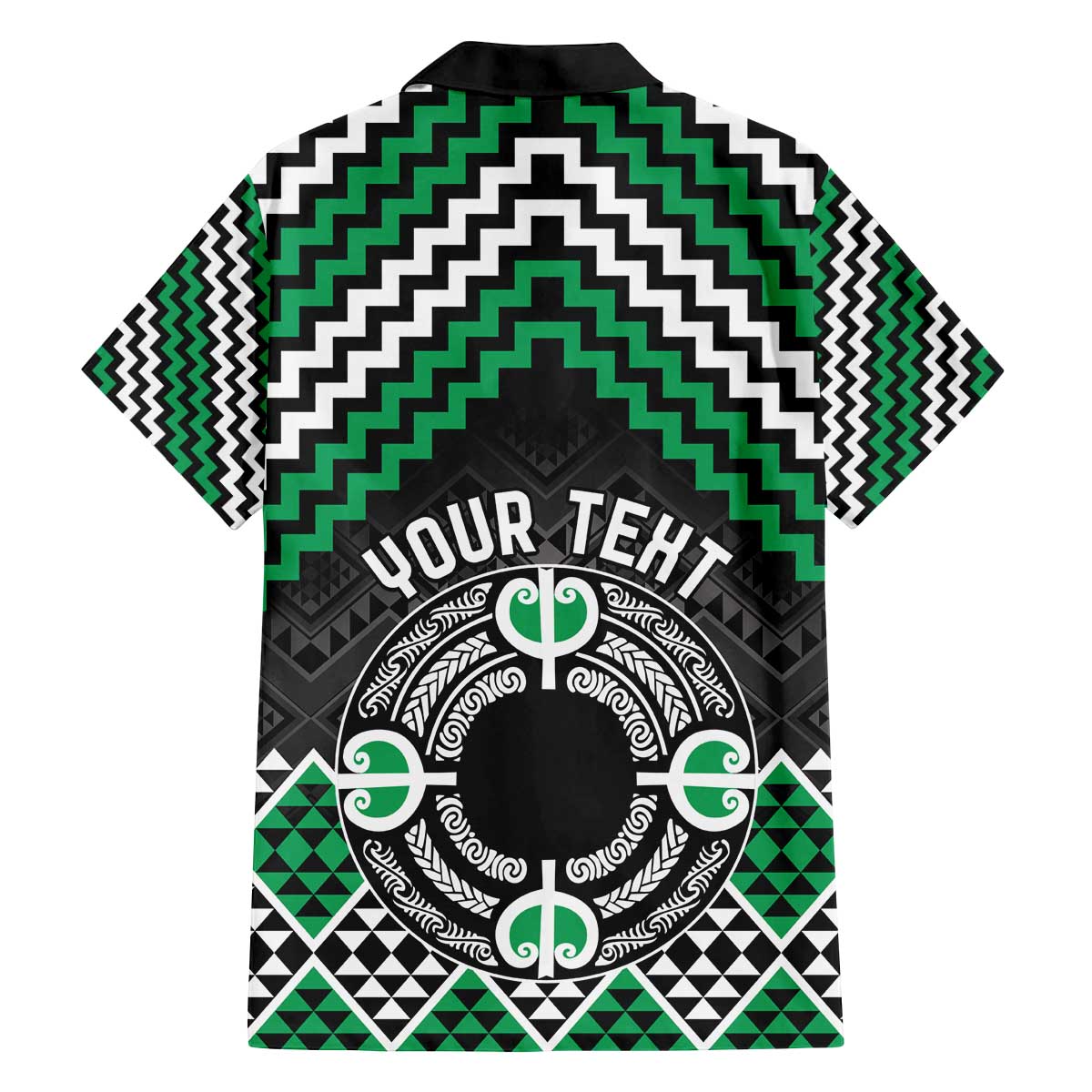 Personalised Aotearoa Niho Taniwha Motif Family Matching Off The Shoulder Long Sleeve Dress and Hawaiian Shirt Green Style