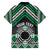 Personalised Aotearoa Niho Taniwha Motif Family Matching Off The Shoulder Long Sleeve Dress and Hawaiian Shirt Green Style