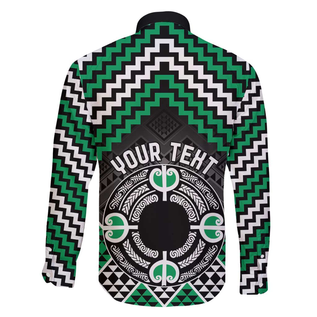 Personalised Aotearoa Niho Taniwha Motif Family Matching Off Shoulder Maxi Dress and Hawaiian Shirt Green Style