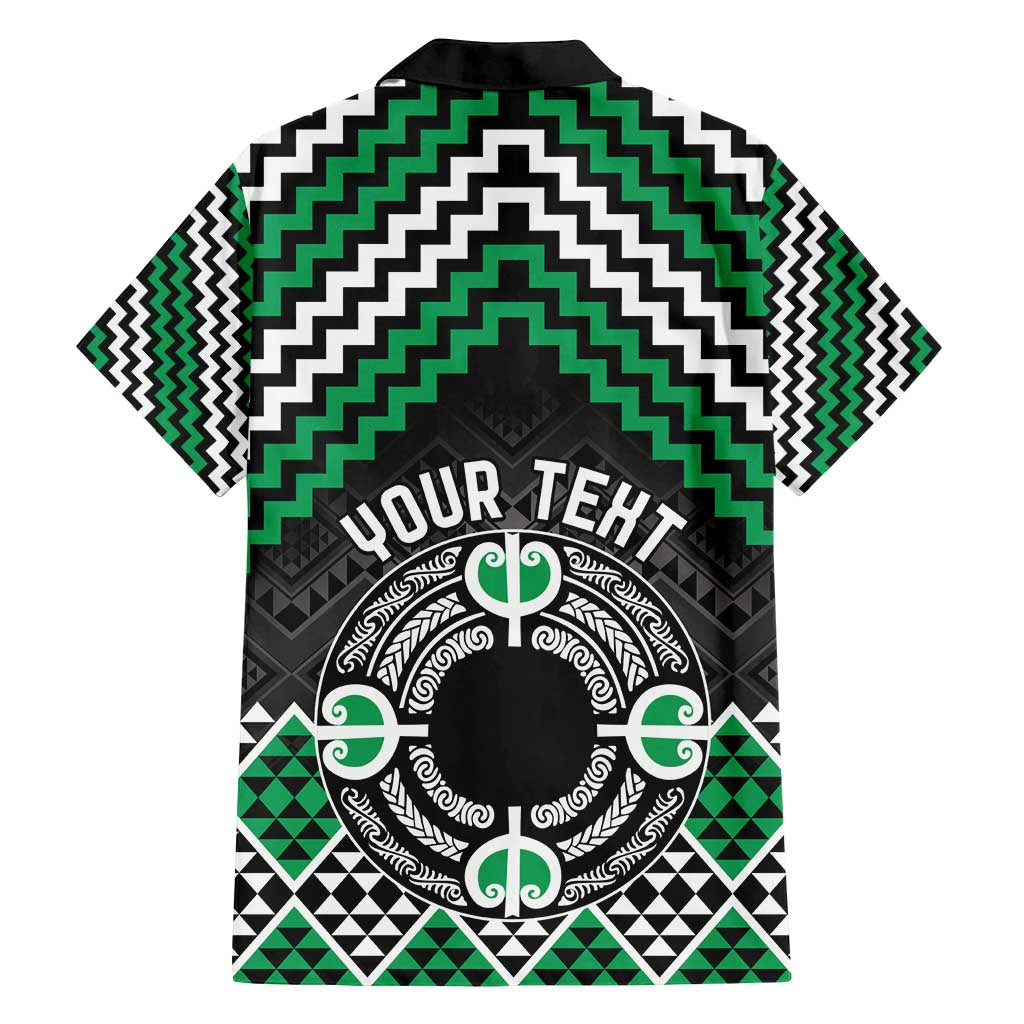 Personalised Aotearoa Niho Taniwha Motif Family Matching Off Shoulder Short Dress and Hawaiian Shirt Green Style