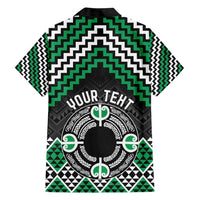 Personalised Aotearoa Niho Taniwha Motif Family Matching Short Sleeve Bodycon Dress and Hawaiian Shirt Green Style