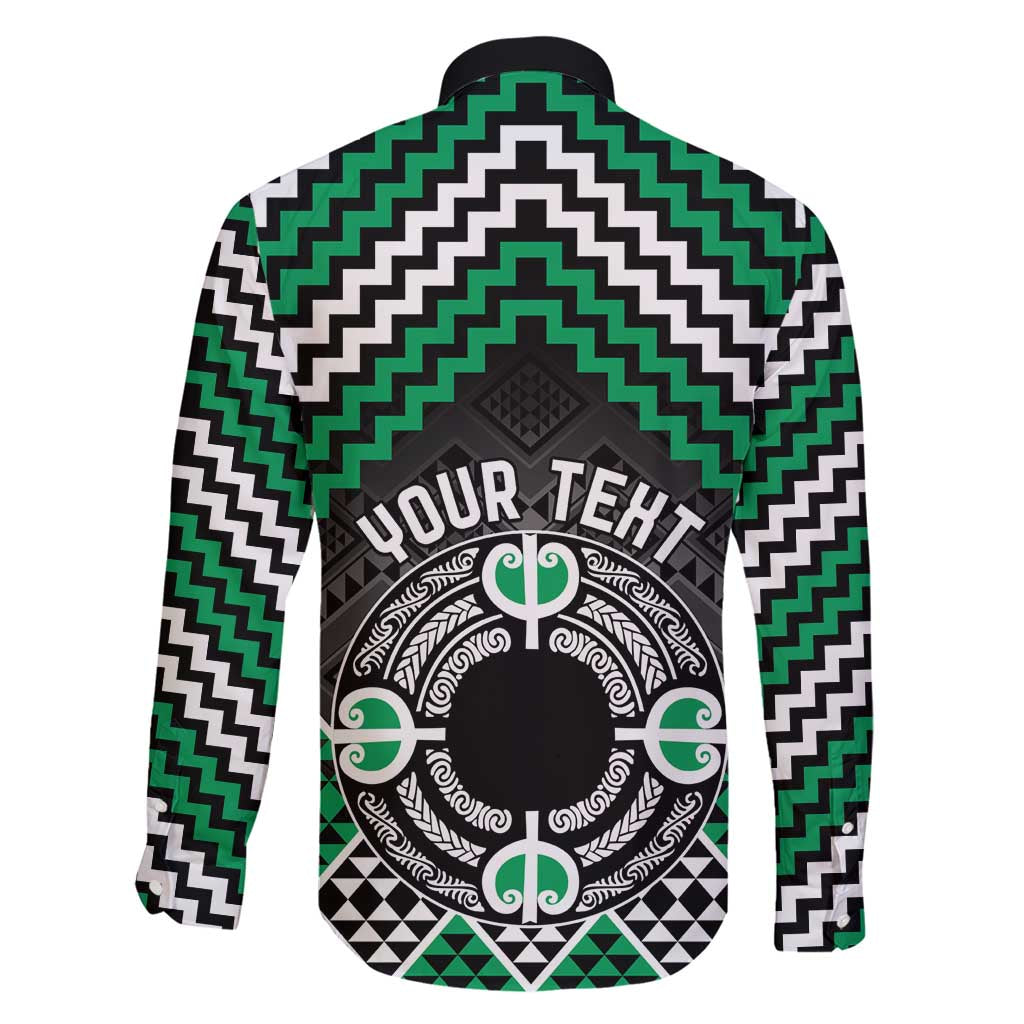 Personalised Aotearoa Niho Taniwha Motif Family Matching Short Sleeve Bodycon Dress and Hawaiian Shirt Green Style