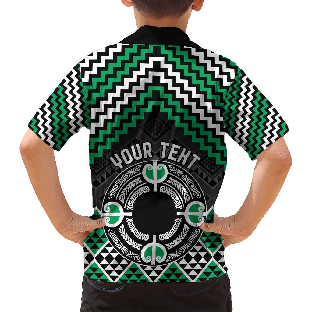 Personalised Aotearoa Niho Taniwha Motif Family Matching Tank Maxi Dress and Hawaiian Shirt Green Style