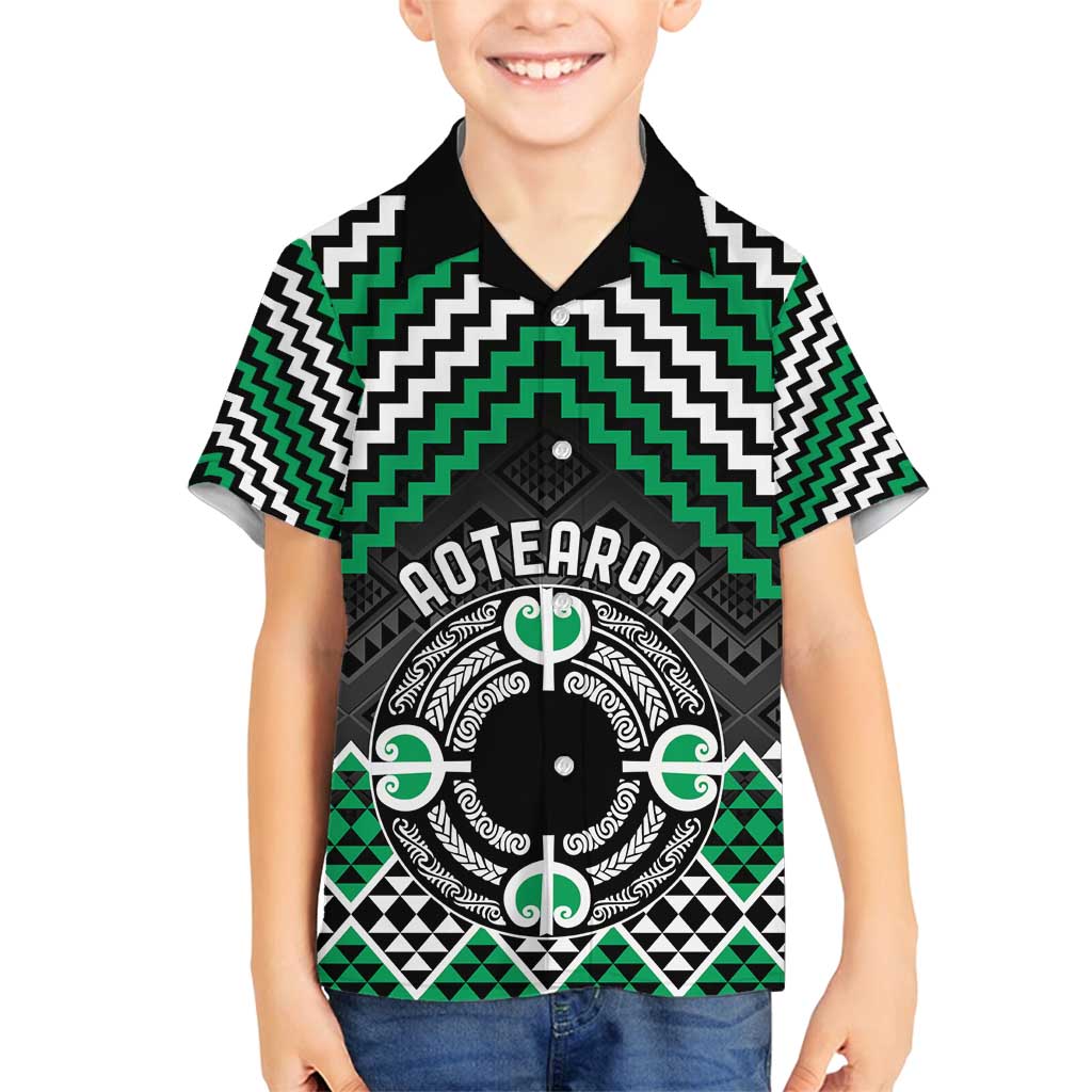 Personalised Aotearoa Niho Taniwha Motif Family Matching Tank Maxi Dress and Hawaiian Shirt Green Style