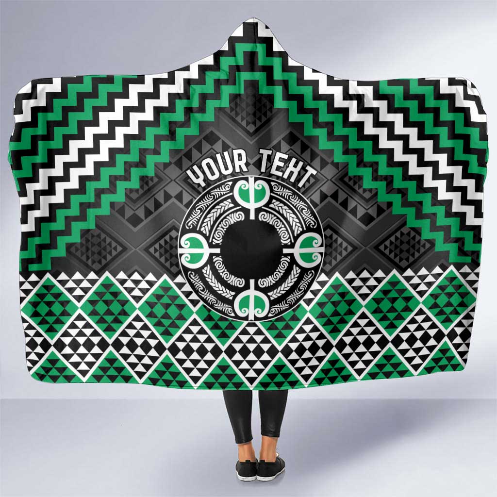 Personalised Aotearoa Niho Taniwha Motif Hooded Blanket Green Style