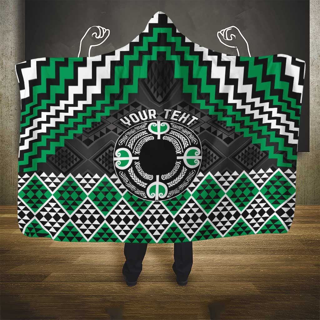 Personalised Aotearoa Niho Taniwha Motif Hooded Blanket Green Style