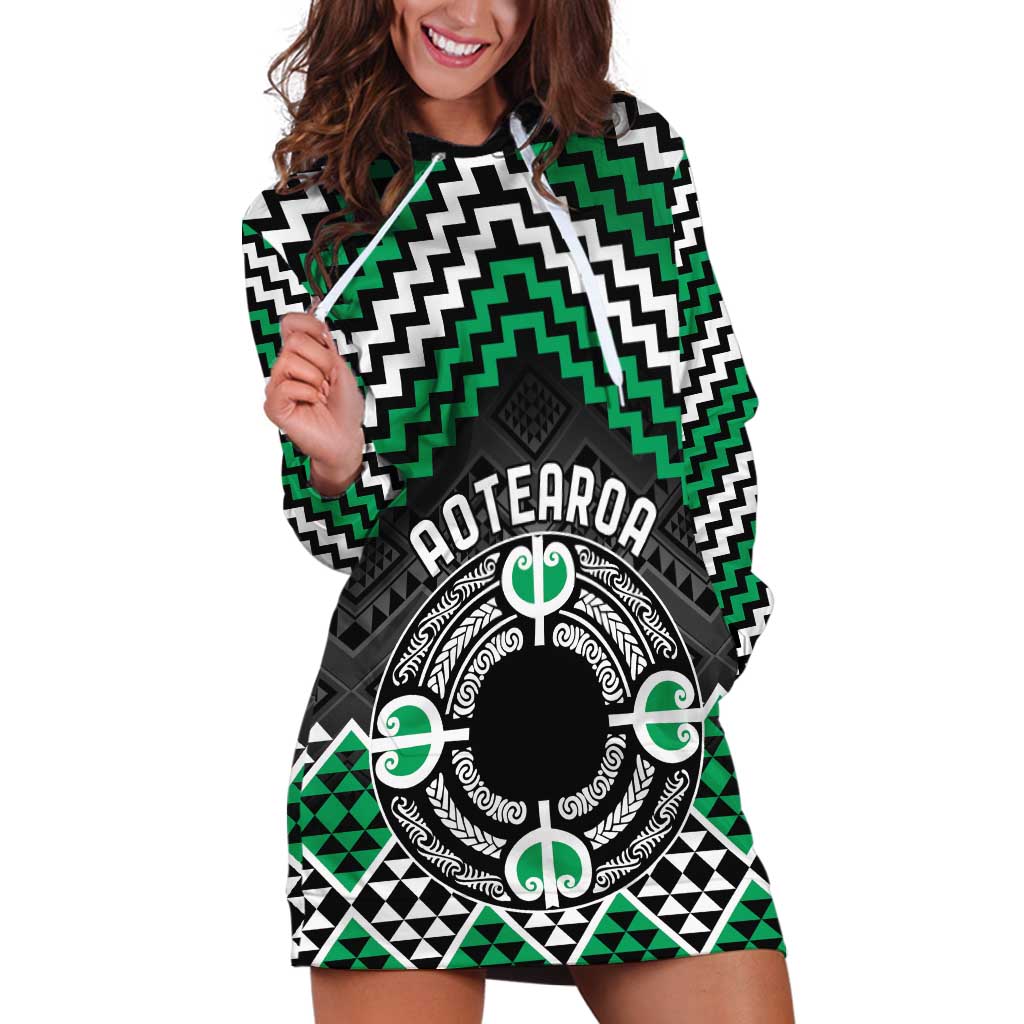 Personalised Aotearoa Niho Taniwha Motif Hoodie Dress Green Style