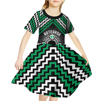 Personalised Aotearoa Niho Taniwha Motif Kid Short Sleeve Dress Green Style