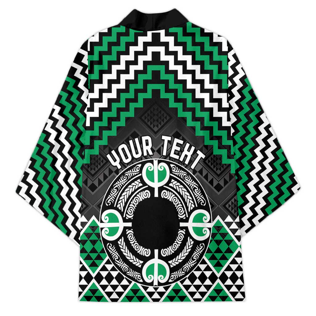 Personalised Aotearoa Niho Taniwha Motif Kimono Green Style - Polynesian Pride