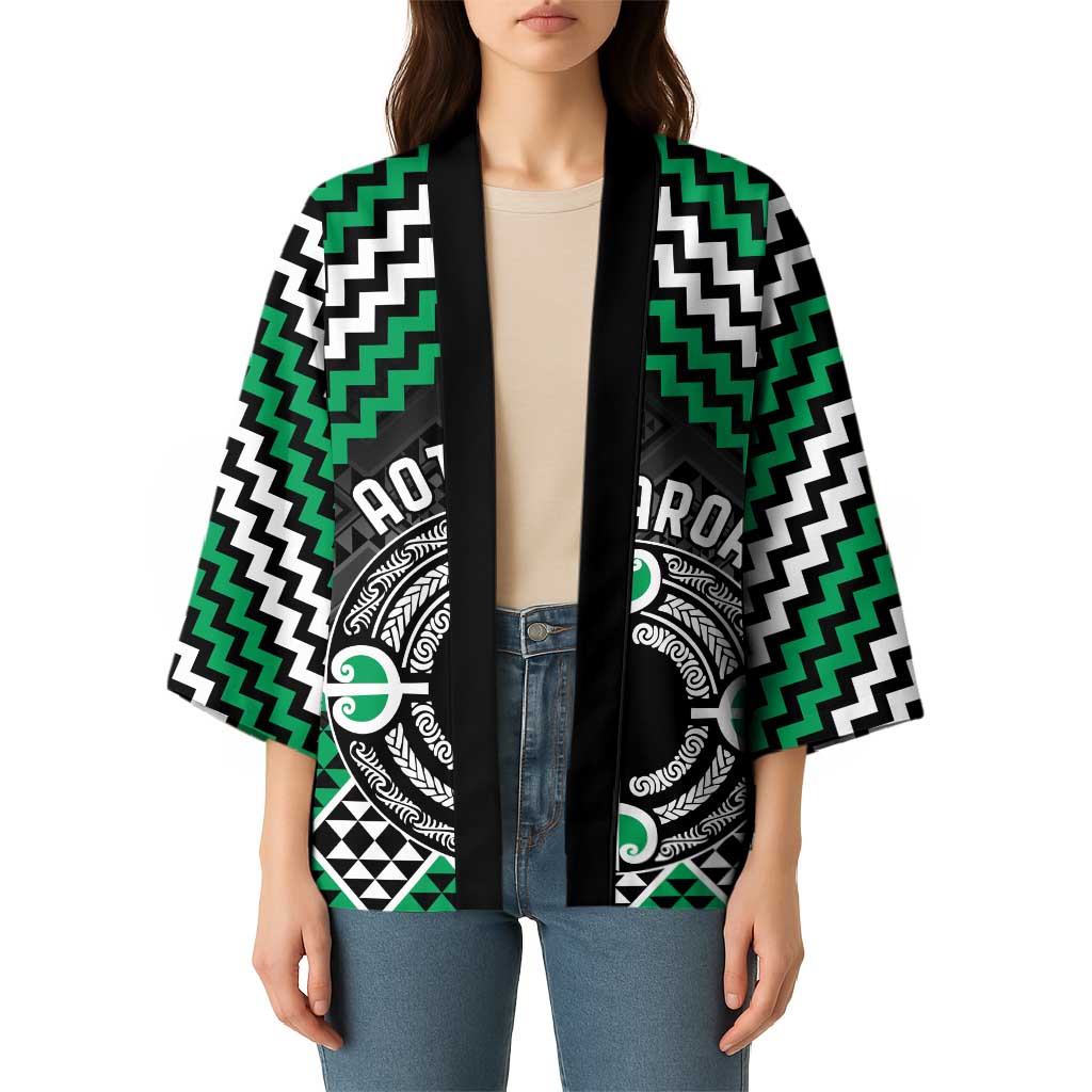 Personalised Aotearoa Niho Taniwha Motif Kimono Green Style - Polynesian Pride