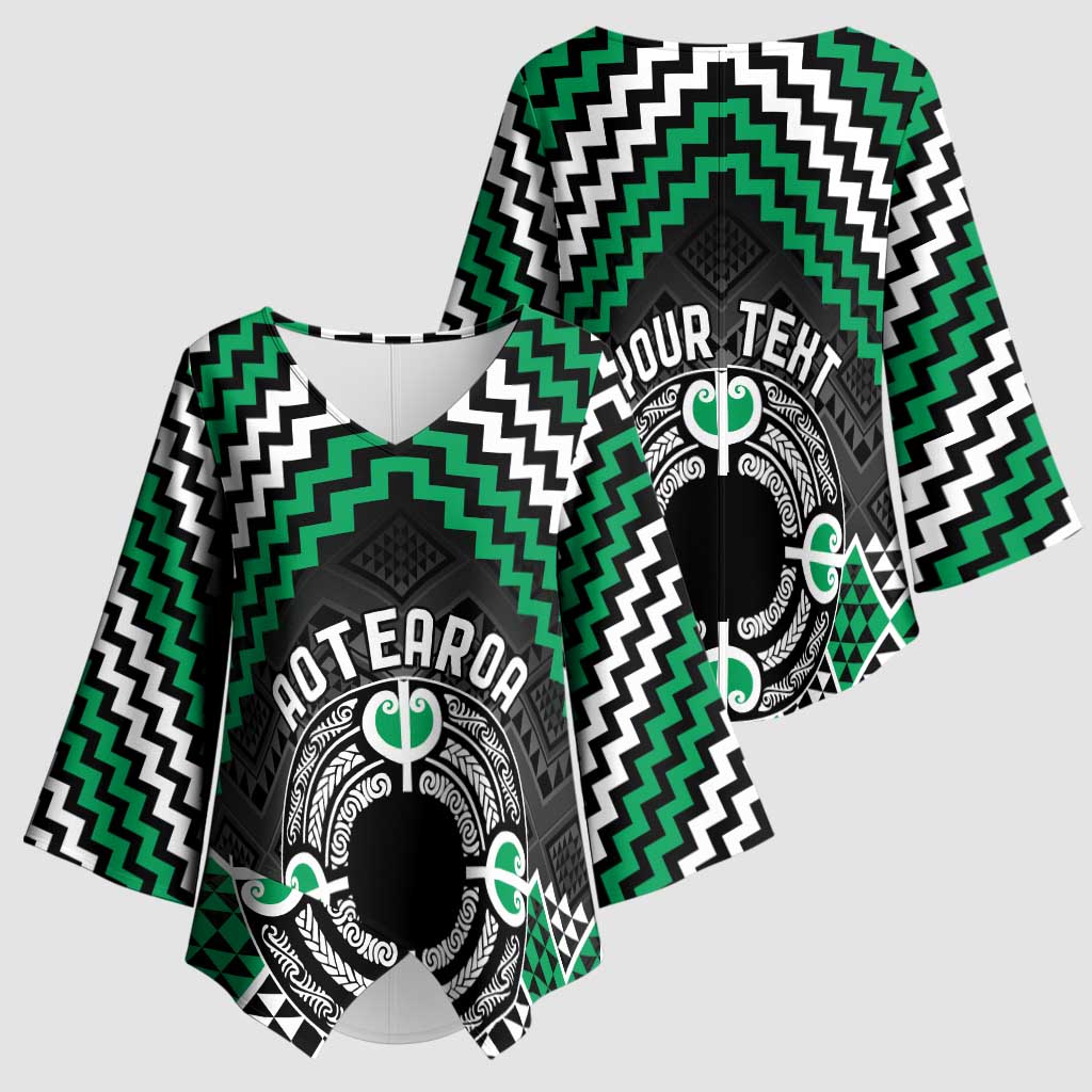 Personalised Aotearoa Niho Taniwha Motif Kimono Sleeve Blouse Green Style - Polynesian Pride