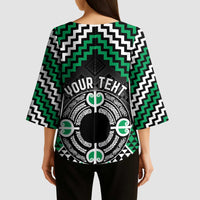Personalised Aotearoa Niho Taniwha Motif Kimono Sleeve Blouse Green Style - Polynesian Pride