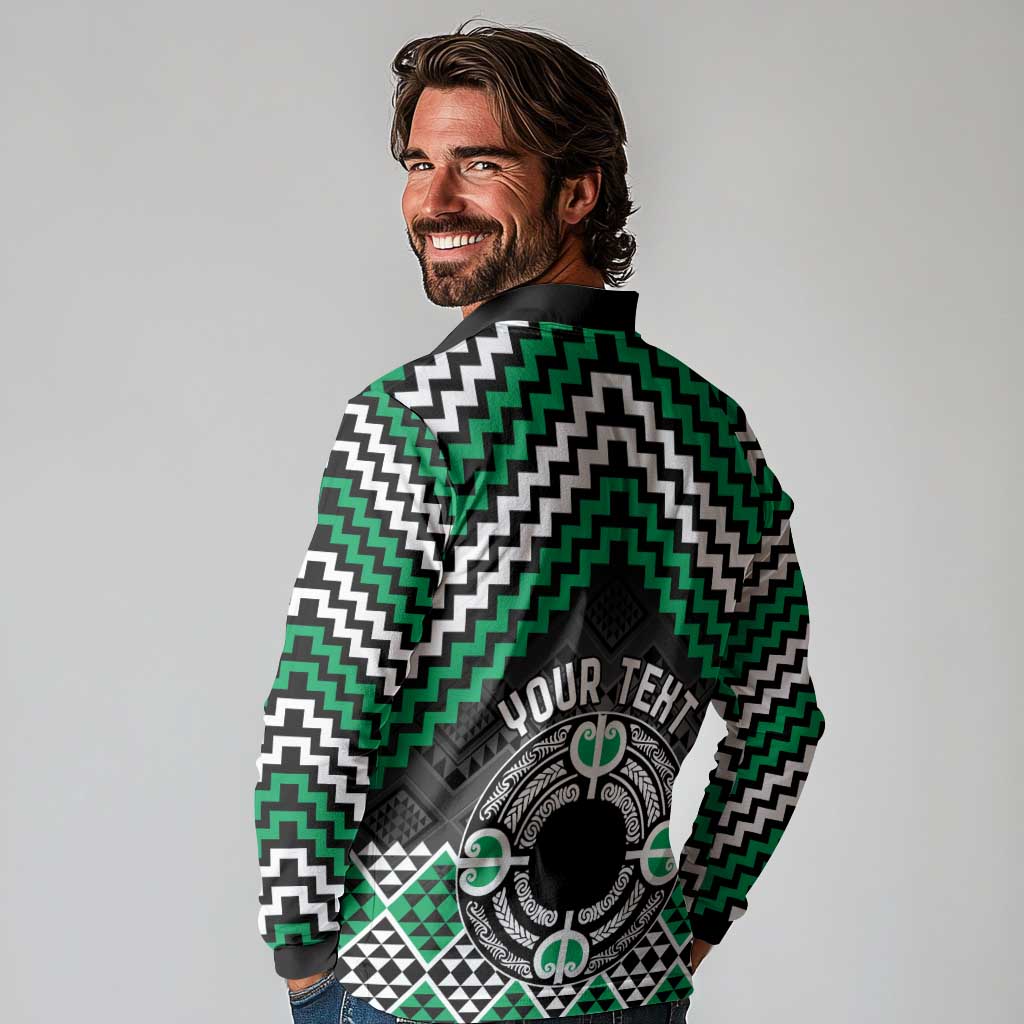 Personalised Aotearoa Niho Taniwha Motif Long Sleeve Polo Shirt Green Style
