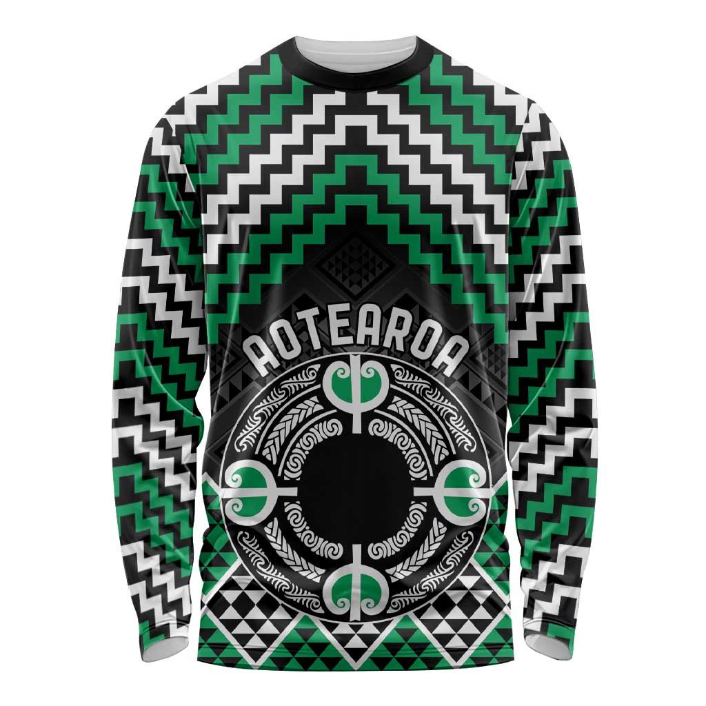 Personalised Aotearoa Niho Taniwha Motif Long Sleeve Shirt Green Style