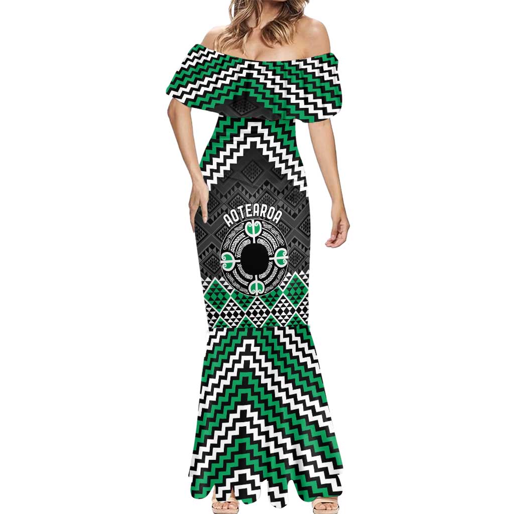 Personalised Aotearoa Niho Taniwha Motif Mermaid Dress Green Style
