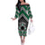 Personalised Aotearoa Niho Taniwha Motif Off The Shoulder Long Sleeve Dress Green Style