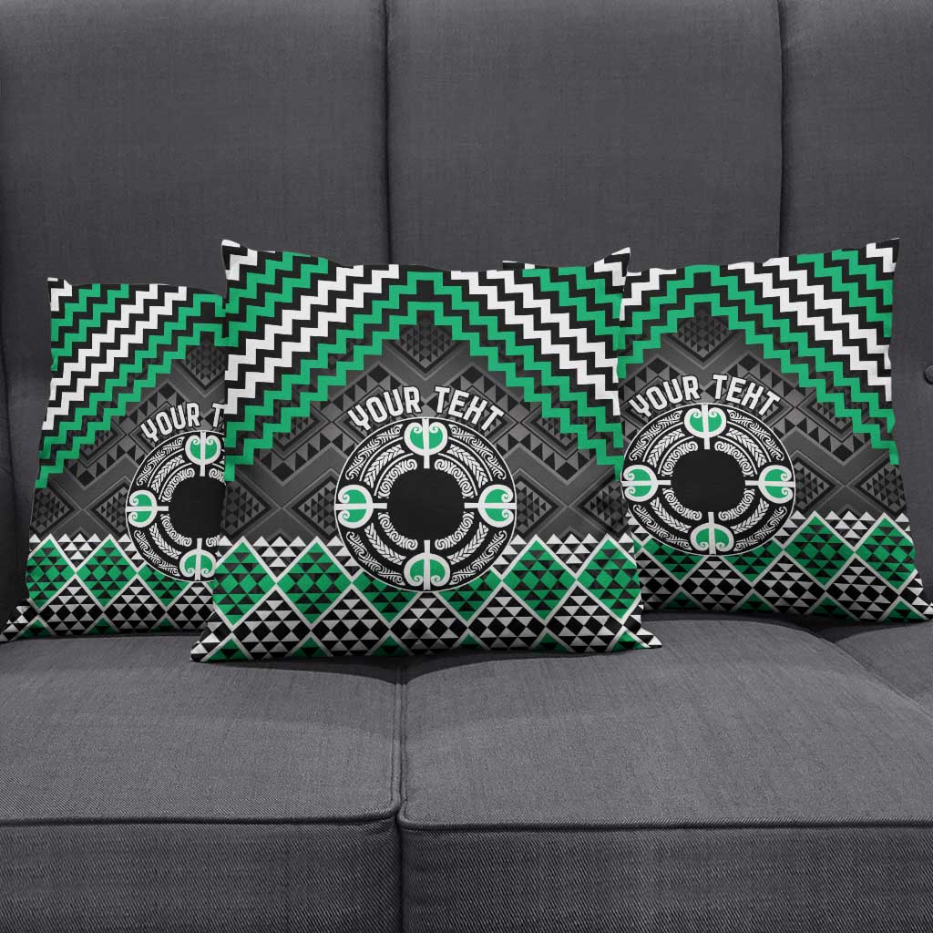 Personalised Aotearoa Niho Taniwha Motif Pillow Cover Green Style - Polynesian Pride
