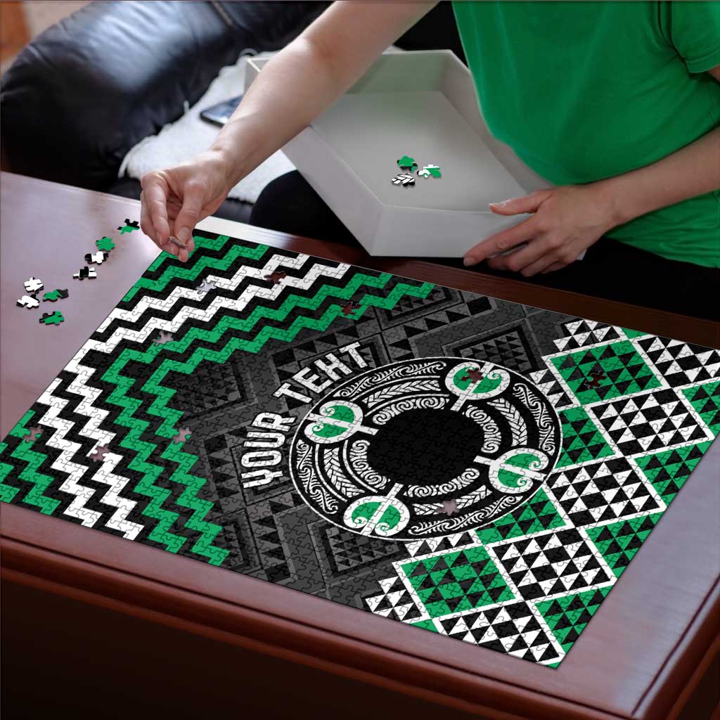 Personalised Aotearoa Niho Taniwha Motif Puzzle Green Style - Polynesian Pride