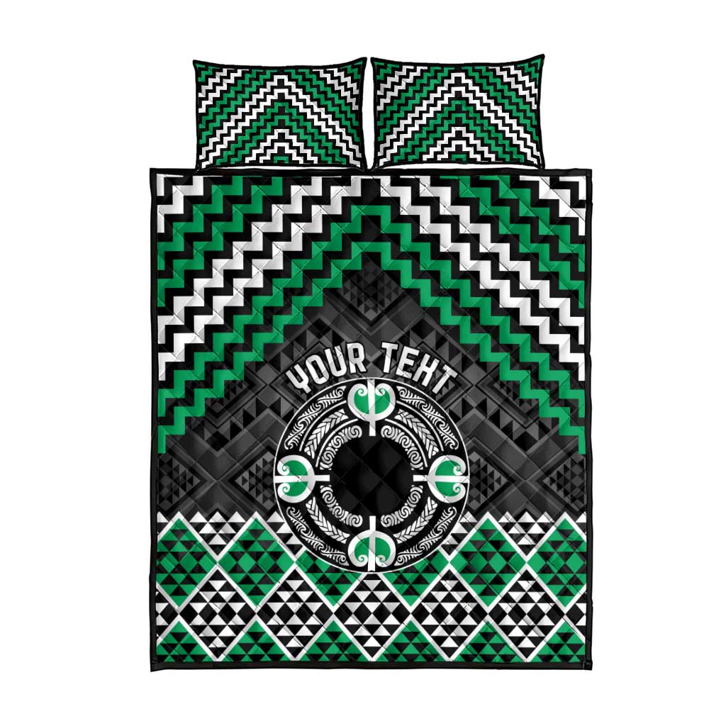 Personalised Aotearoa Niho Taniwha Motif Quilt Bed Set Green Style