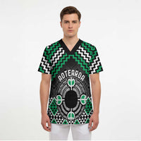 Personalised Aotearoa Niho Taniwha Motif Scrub Top Green Style - Polynesian Pride