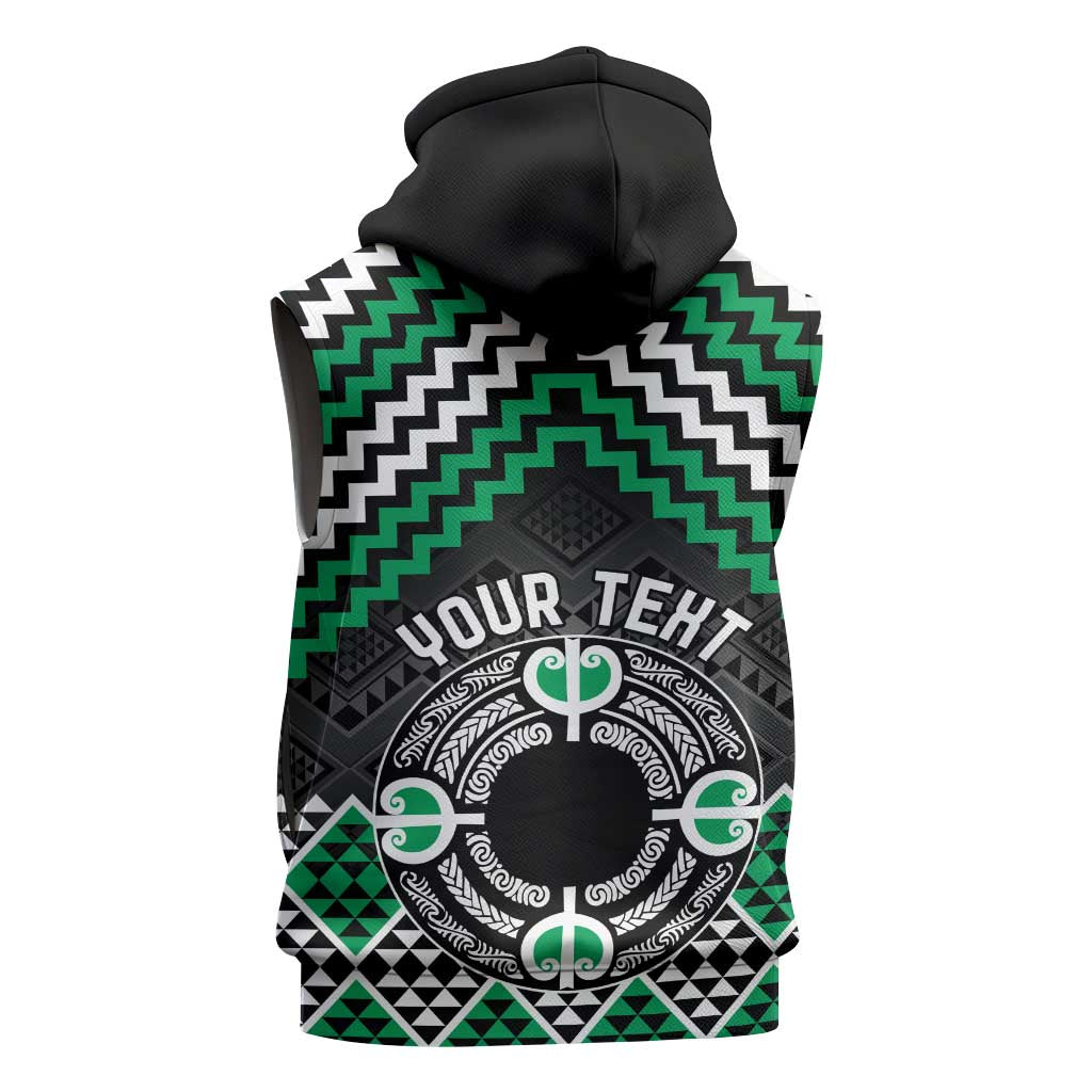 Personalised Aotearoa Niho Taniwha Motif Sleeveless Hoodie Green Style - Polynesian Pride