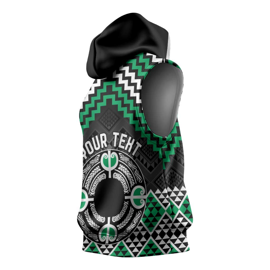 Personalised Aotearoa Niho Taniwha Motif Sleeveless Hoodie Green Style - Polynesian Pride
