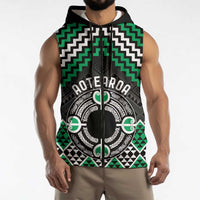 Personalised Aotearoa Niho Taniwha Motif Sleeveless Zip Hoodie Green Style - Polynesian Pride