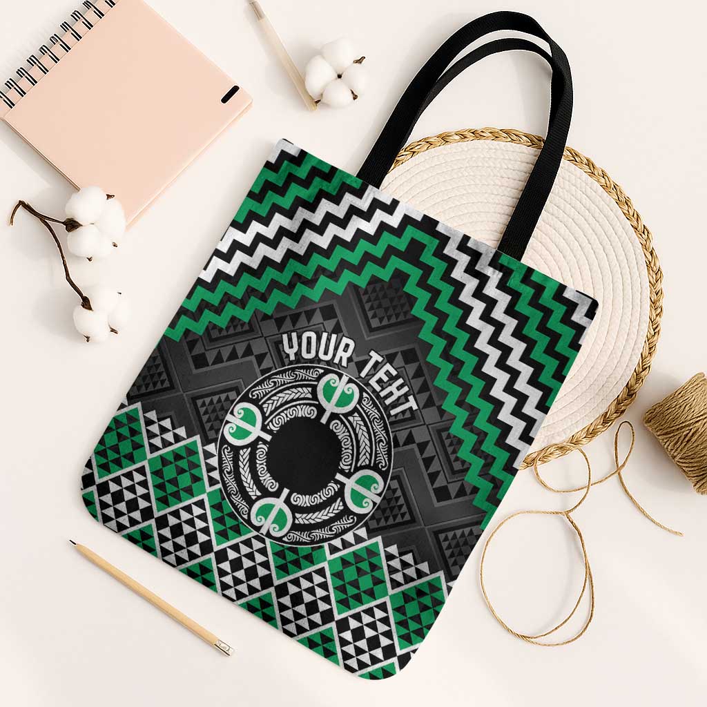 Personalised Aotearoa Niho Taniwha Motif Tote Bag Green Style LT9 Black Strap One Size Green - Polynesian Pride