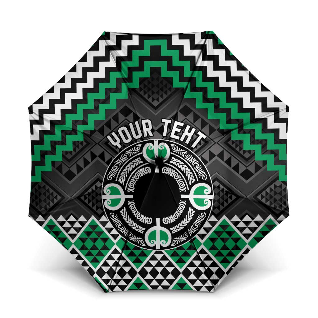 Personalised Aotearoa Niho Taniwha Motif Umbrella Green Style LT9 One Size Folded 11.42 inch Opened Diameter 37.4 inch Green - Polynesian Pride