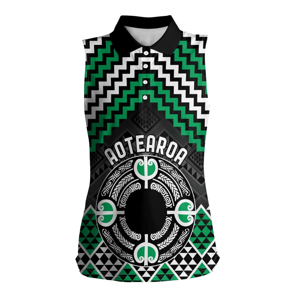 Personalised Aotearoa Niho Taniwha Motif Women Sleeveless Polo Shirt Green Style