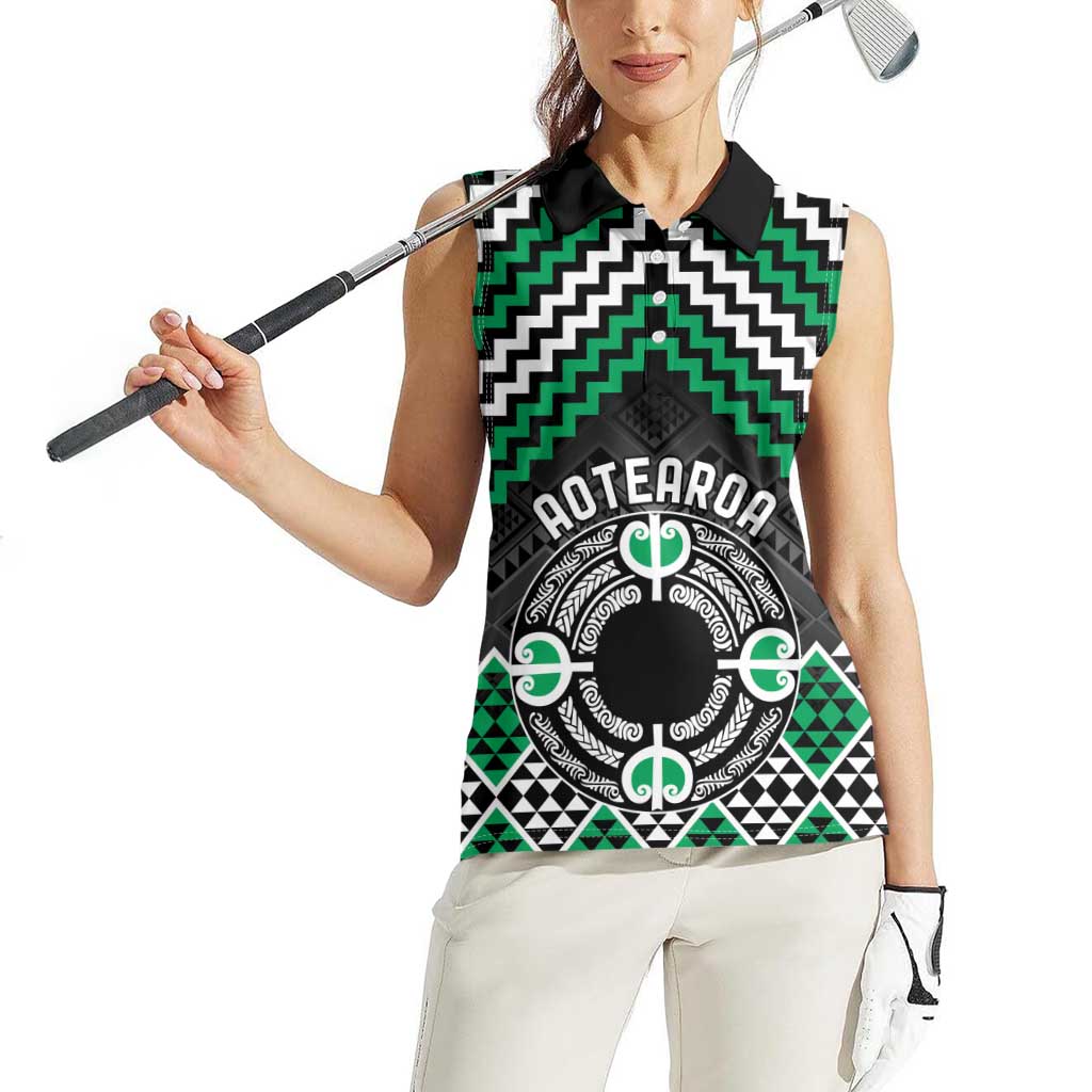Personalised Aotearoa Niho Taniwha Motif Women Sleeveless Polo Shirt Green Style