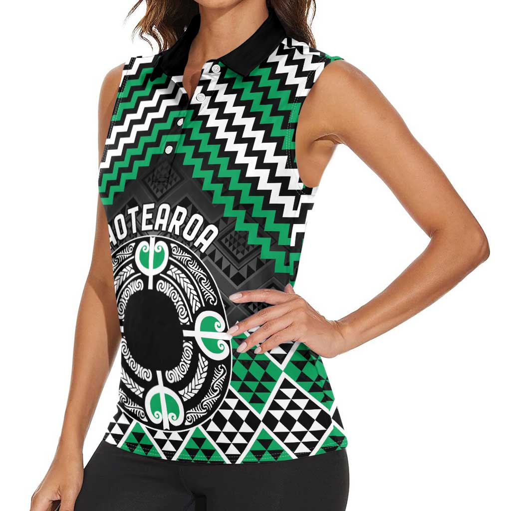 Personalised Aotearoa Niho Taniwha Motif Women Sleeveless Polo Shirt Green Style