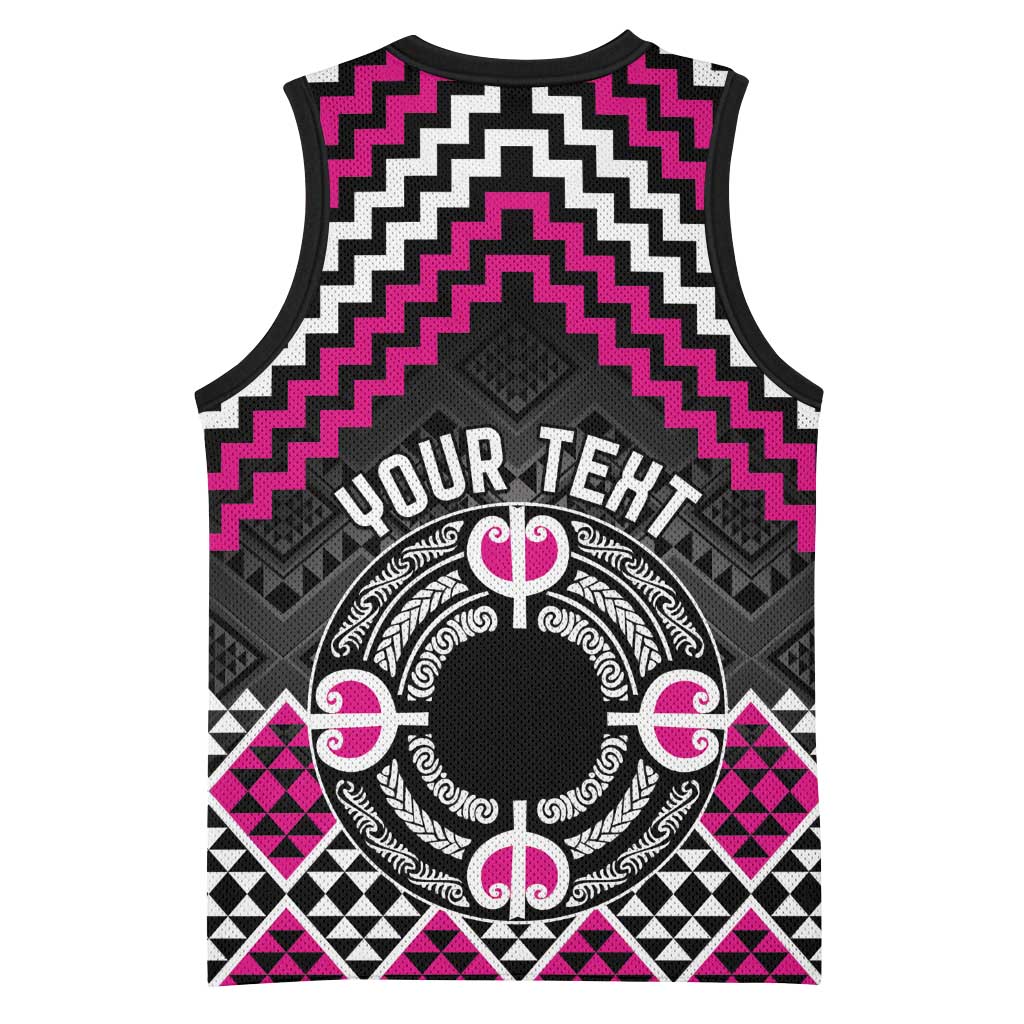 Personalised Aotearoa Niho Taniwha Motif Basketball Jersey Pink Style - Polynesian Pride