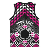 Personalised Aotearoa Niho Taniwha Motif Basketball Jersey Pink Style - Polynesian Pride