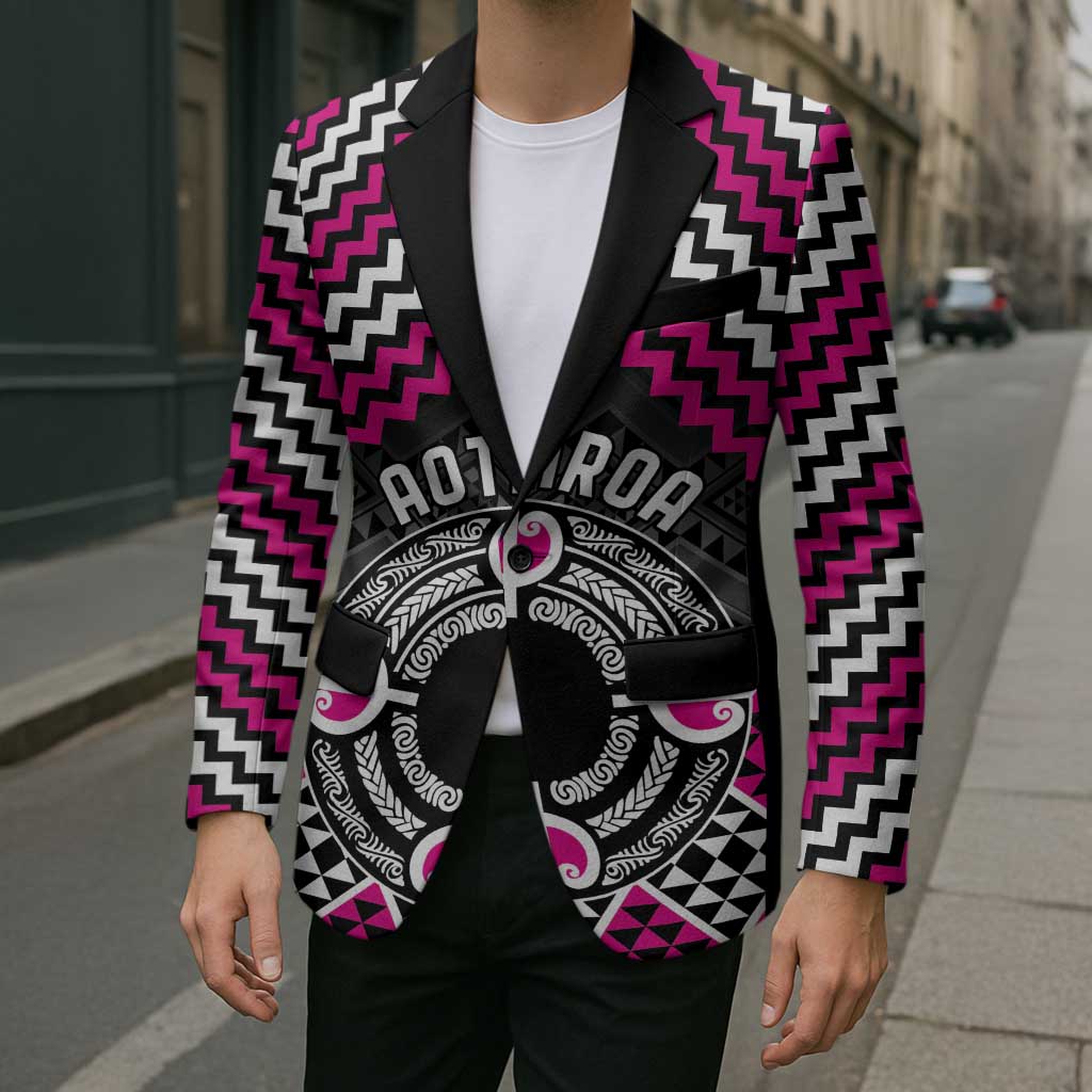 Personalised Aotearoa Niho Taniwha Motif Blazer Pink Style - Polynesian Pride