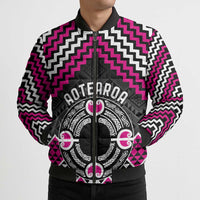Personalised Aotearoa Niho Taniwha Motif Bomber Puffer Jacket Pink Style - Polynesian Pride
