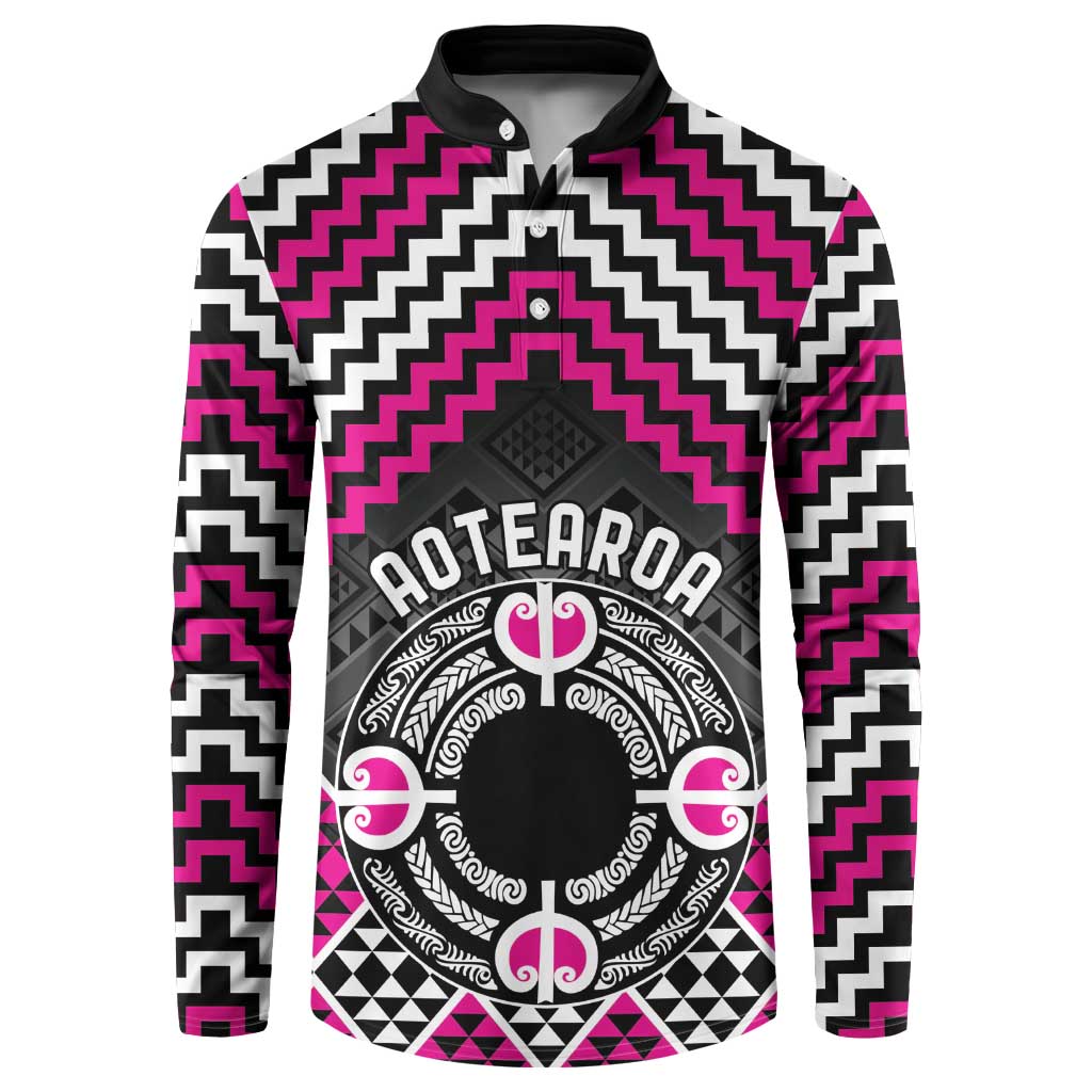 Personalised Aotearoa Niho Taniwha Motif Button Sweatshirt Pink Style LT9 Pink - Polynesian Pride