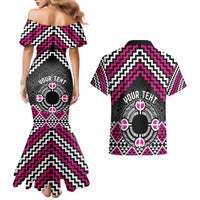 Personalised Aotearoa Niho Taniwha Motif Couples Matching Mermaid Dress and Hawaiian Shirt Pink Style