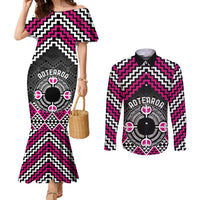 Personalised Aotearoa Niho Taniwha Motif Couples Matching Mermaid Dress and Long Sleeve Button Shirt Pink Style