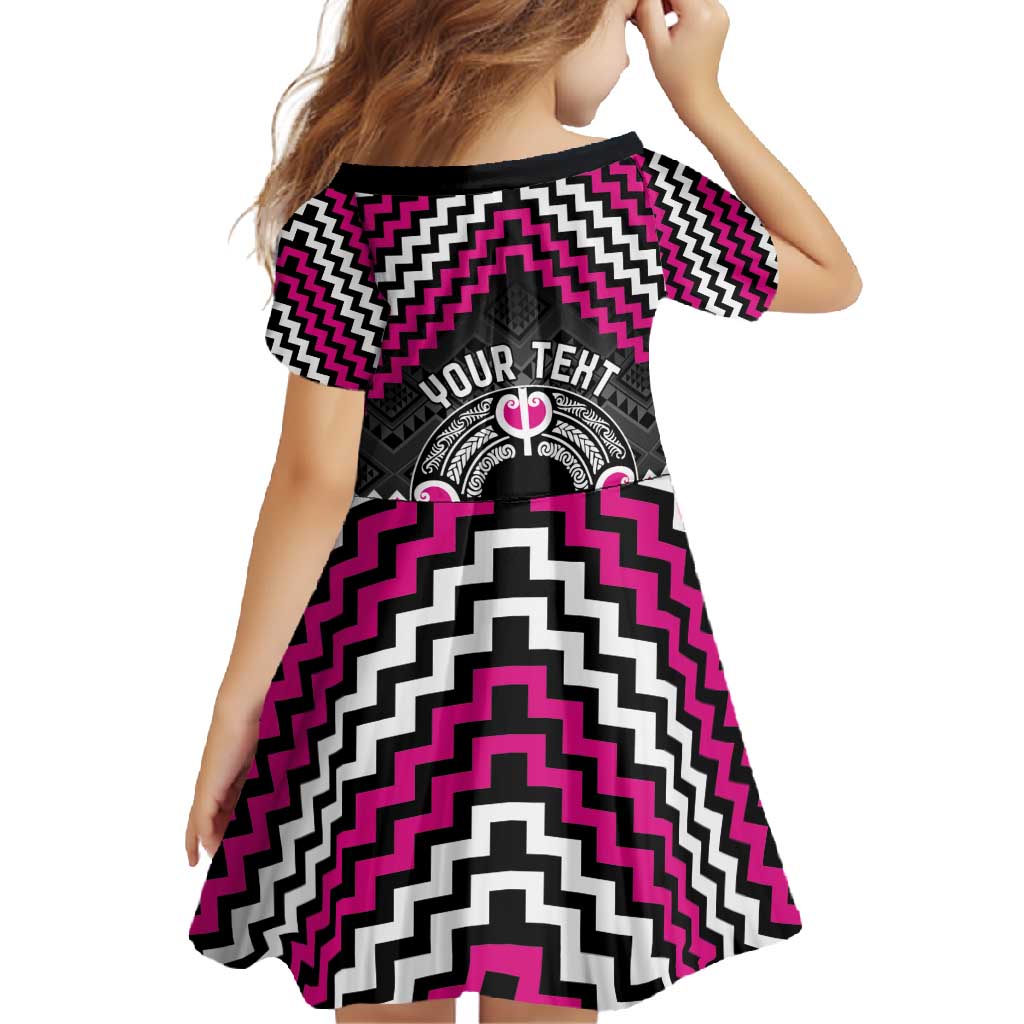 Personalised Aotearoa Niho Taniwha Motif Family Matching Long Sleeve Bodycon Dress and Hawaiian Shirt Pink Style